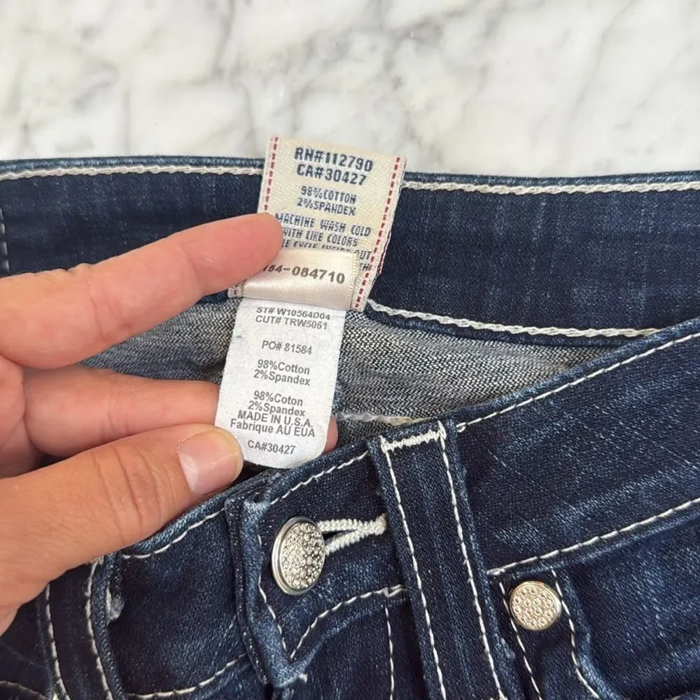 NWOT True Religion Becky Womens Size 24 Bling Blue Denim Jeans Button Pocket